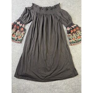 ASOS Black Off Shoulder Boho Dress Embroidered Mesh Sleeve Peasant Mini US 6